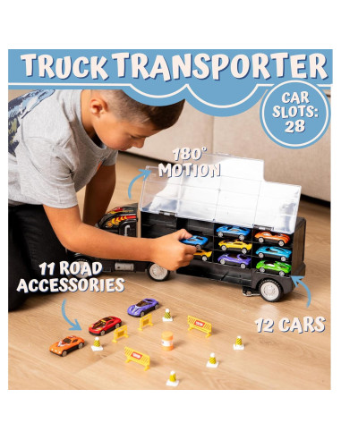 Camión Transportador Toyvelt con 12 Coches y Accesorios