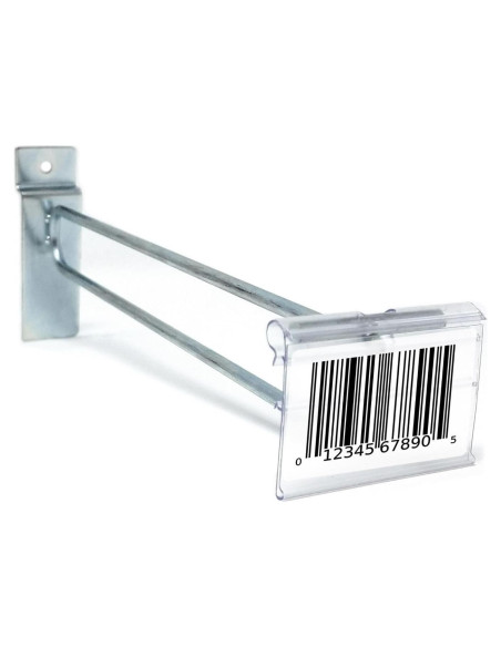 Ganchos para Slatwall Zinc 20 cm con Soporte Etiqueta 5 cm - 50 Unidades Ganchos para Slatwall Zinc 20 cm con Soporte Etiqueta 5 cm - 50 Unidades