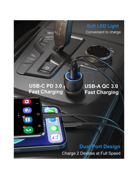 Cargador de Coche USB C OKRAY 36W Doble Puerto Rápido Cargador de Coche USB C OKRAY 36W Doble Puerto Rápido