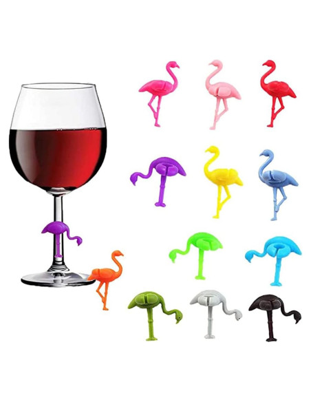 Marcadores de Copas de Vino de Silicona Flamenco 12 Pcs Marcadores de Copas de Vino de Silicona Flamenco 12 Pcs