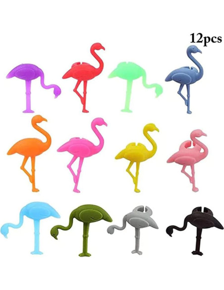 Marcadores de Copas de Vino de Silicona Flamenco 12 Pcs Marcadores de Copas de Vino de Silicona Flamenco 12 Pcs