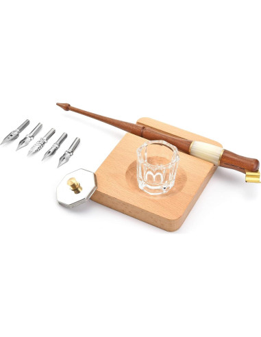 Juego de Plumas de Madera Yoption con Soporte y 5 Puntas
