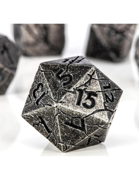 Dados de Metal Soar Forge Gris Agrietado para RPG D&D Dados de Metal Soar Forge Gris Agrietado para RPG D&D