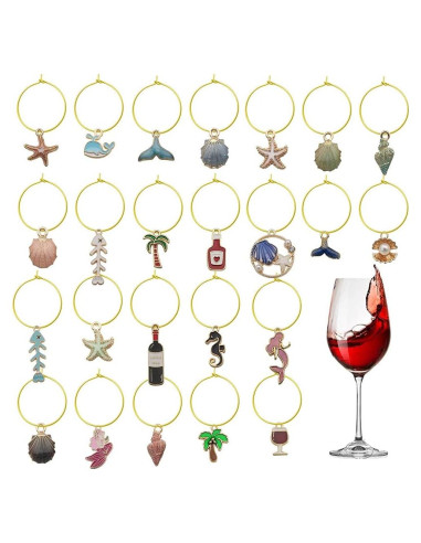 WOCRAFT 25 Juegos de Marcadores de Copas de Vino Playa