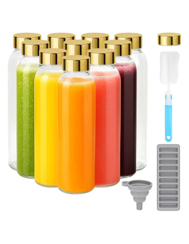 Set de 10 Botellas de Vidrio Zukro 532 ml con Tapas Doradas