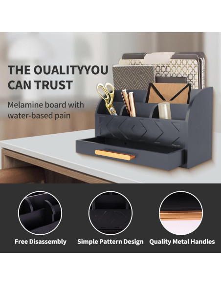 Organizador de Escritorio de Madera ZALIOJI Negro Ajustable Organizador de Escritorio de Madera ZALIOJI Negro Ajustable