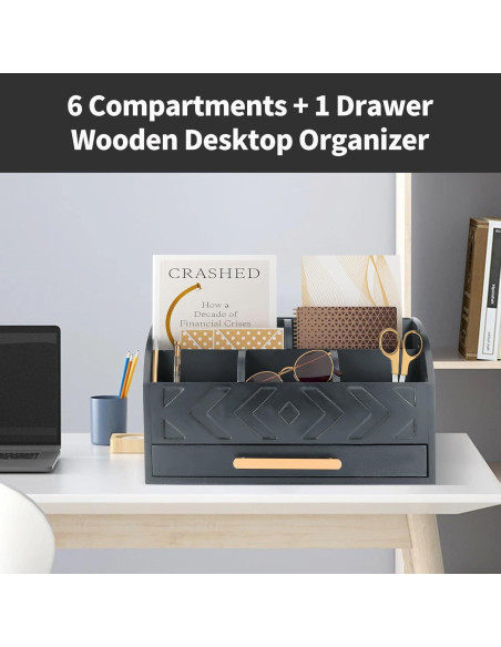 Organizador de Escritorio de Madera ZALIOJI Negro Ajustable Organizador de Escritorio de Madera ZALIOJI Negro Ajustable