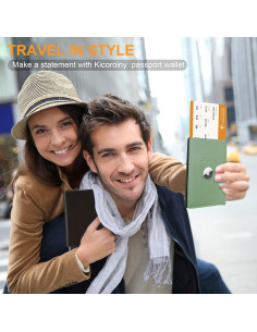 Funda de Pasaporte de Cuero Kicoroiny Beige con Ranura para AirTag 2