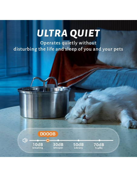 Fuente de Agua para Gatos DOOOB 3.2L Acero Inoxidable Ultra-Silenciosa Fuente de Agua para Gatos DOOOB 3.2L Acero Inoxidable Ultra-Silenciosa