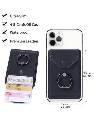 Soporte de Tarjetas YUNCE Negro - Cartera Adhesiva Impermeable
