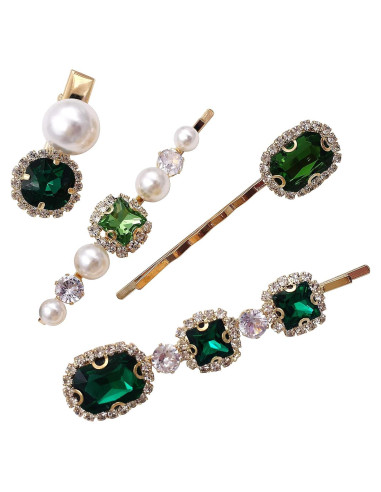 Pasadores de Pelo Decorativos Verde Vintage EasyTech - 4 Piezas