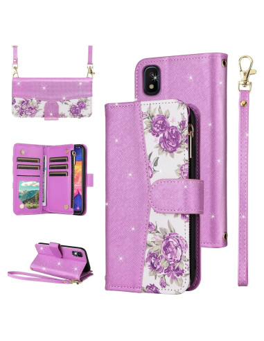 Funda Floral para Samsung Galaxy A10e con Monedero Púrpura