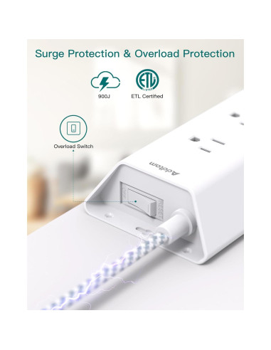 Regleta de Protección Addtam 5 pies, 9 Salidas y 4 USB-C