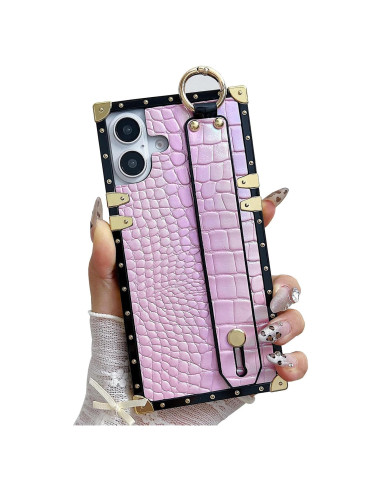 Funda de Lujo para iPhone 16 Plus - Cuero Cocodrilo Rosa