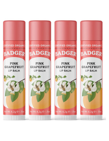 Bálsamo Labial Orgánico Badger Pomelo Rosa - Paquete de 4