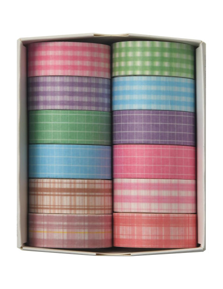 Juego de 12 Rollos de Cinta Washi Cuadros Adhesivas 15mm Juego de 12 Rollos de Cinta Washi Cuadros Adhesivas 15mm