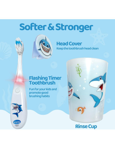 Cepillo de Dientes Infantil Lily's Home con Temporizador y Vaso Tiburón