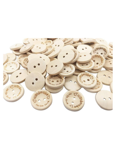 Botones de Madera T-shin 20mm Corazón Hechos a Mano Paquete 100