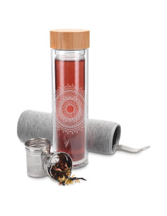 Botella de Té de Vidrio Navaris 500ml con Infusor y Tapa de Bambú