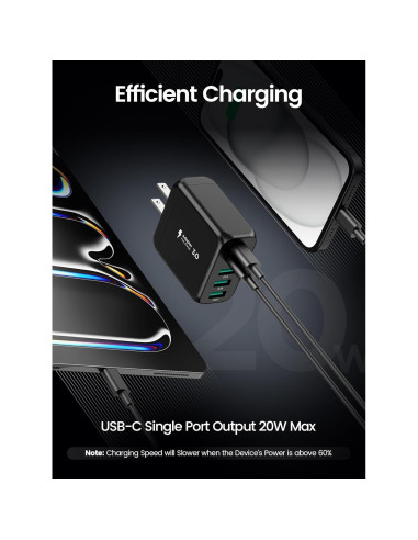 Cargador USB-C Rápido EIZLXQ 50W 5 Puertos Negro