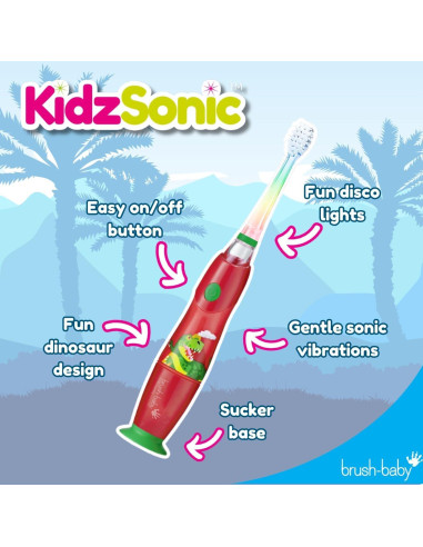 Cepillo de Dientes Eléctrico Brush-Baby KidzSonic Dinosaurio