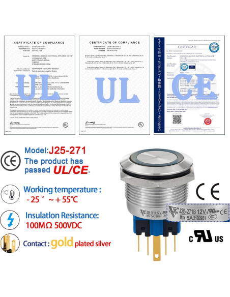 Interruptor Momentáneo 25mm ZJWZJH Acero Inoxidable 12V LED Azul Interruptor Momentáneo 25mm ZJWZJH Acero Inoxidable 12V LED Azul