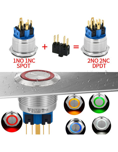 Interruptor Momentáneo 25mm ZJWZJH Acero Inoxidable 12V LED Azul