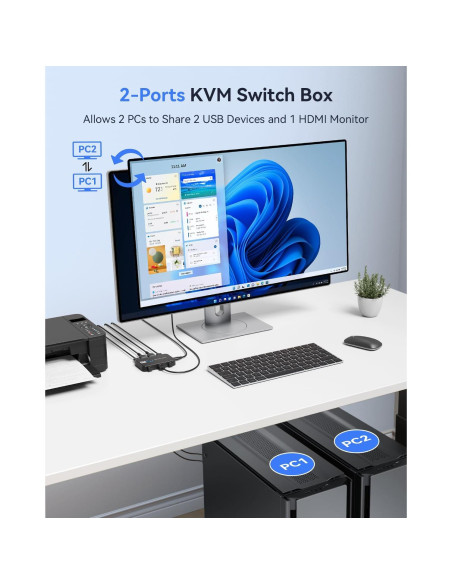 Interruptor KVM Viagkiki 2 Computadoras 1 Monitor HDMI 8K Interruptor KVM Viagkiki 2 Computadoras 1 Monitor HDMI 8K