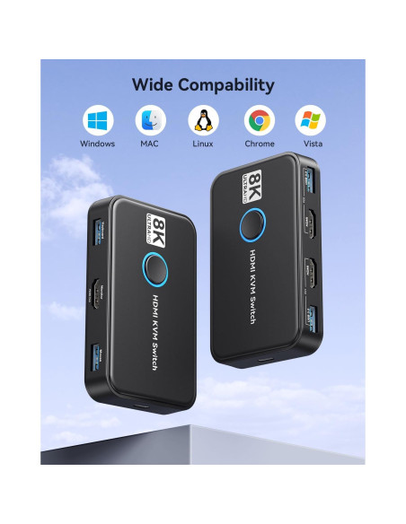 Interruptor KVM Viagkiki 2 Computadoras 1 Monitor HDMI 8K Interruptor KVM Viagkiki 2 Computadoras 1 Monitor HDMI 8K