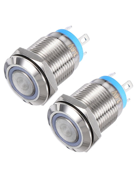 Interruptor de Botón Momentáneo uxcell 12mm 1NO Luz LED Azul 2pcs Interruptor de Botón Momentáneo uxcell 12mm 1NO Luz LED Azul 2pcs