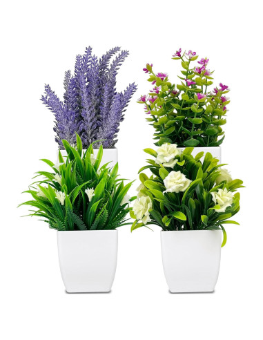 Juego de 4 Plantas Artificiales DCECDWD en Macetas Blancas