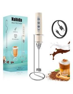 Espumador de Leche Eléctrico Nahida Beige Recargable 1200mAh