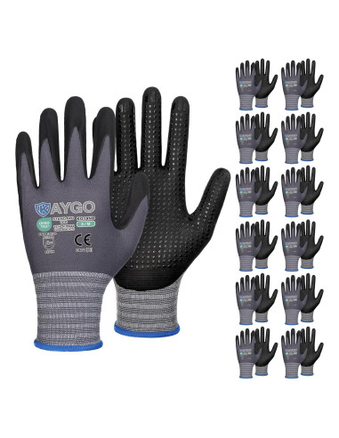 KAYGO Guantes de Trabajo Nitrilo MicroFoam 12 Pares M Gris