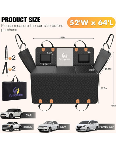 Extensor de Asiento Trasero para Perros Fuzzyearn Negro 132x63.5cm