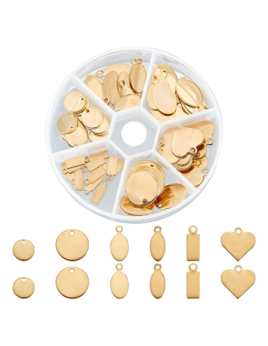 72 Colgantes Planos Dorados PH PandaHall 304 Acero Inoxidable