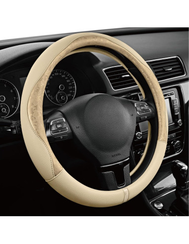 Cubierta de Volante PIC AUTO Dorada, Piel PU Antideslizante 36.8-39.4 cm