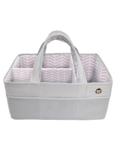 Caddy Organizador de Pañales MIGHTY MONKEY Gris Rosa 38x25x18cm