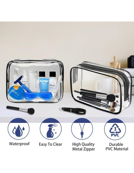 16 Bolsas de Maquillaje Transparentes TSA PVC Impermeables Negro 16 Bolsas de Maquillaje Transparentes TSA PVC Impermeables Negro