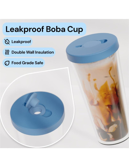 Taza Reutilizable Dodoko de Boba 500 ml con Tapa y Pajilla Azul Taza Reutilizable Dodoko de Boba 500 ml con Tapa y Pajilla Azul