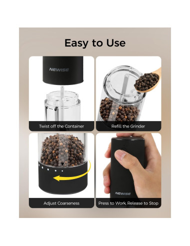 Juego de Molinillos Eléctricos de Sal y Pimienta Newise, Negro
