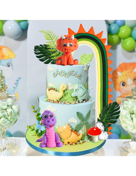 Decoración de Pastel Dinosaurio Arcoíris DRWATE - 16 Piezas Decoración de Pastel Dinosaurio Arcoíris DRWATE - 16 Piezas