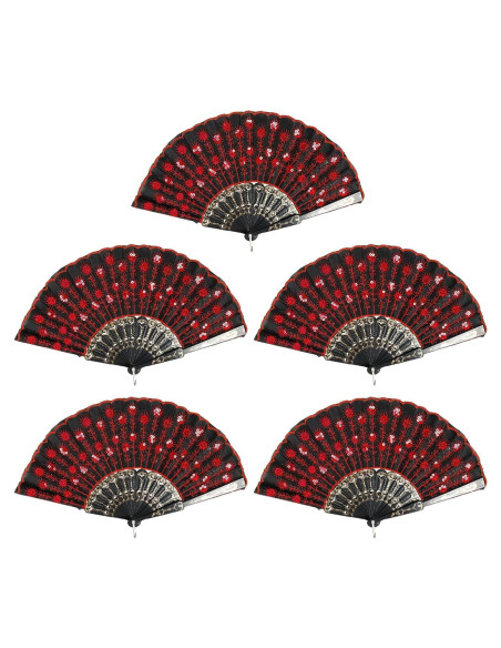Abanico Plegable INNOLIFE 5PCS Rojo Bordado Pavo Real Abanico Plegable INNOLIFE 5PCS Rojo Bordado Pavo Real
