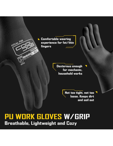 Guantes de Trabajo COOLJOB 12 Pares PU Transpirables Negros