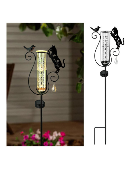 Pluviómetro Solar Decorativo Gato Negro 17.78 cm para Jardín Pluviómetro Solar Decorativo Gato Negro 17.78 cm para Jardín
