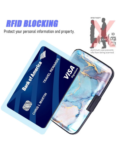 Billetera Mini RFID Aluminio Maicican Veteado Azul 10.9x7.4cm