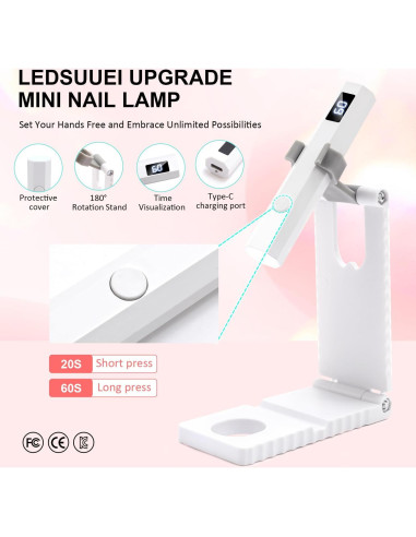 Lámpara de Uñas LED Inalámbrica LEDSUUEI 2 en 1 con Soporte