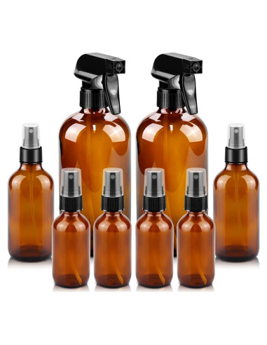 Botellas de Spray de Vidrio Ámbar 16oz 4oz 2oz 8 Piezas