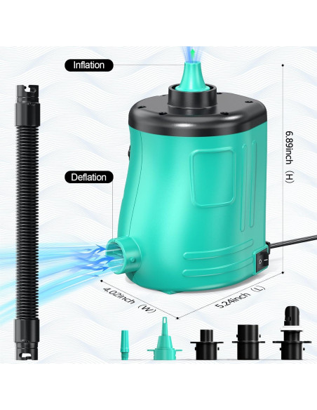 Bomba de Aire Eléctrica MAACLOUD 400W para Inflables Verde Bomba de Aire Eléctrica MAACLOUD 400W para Inflables Verde