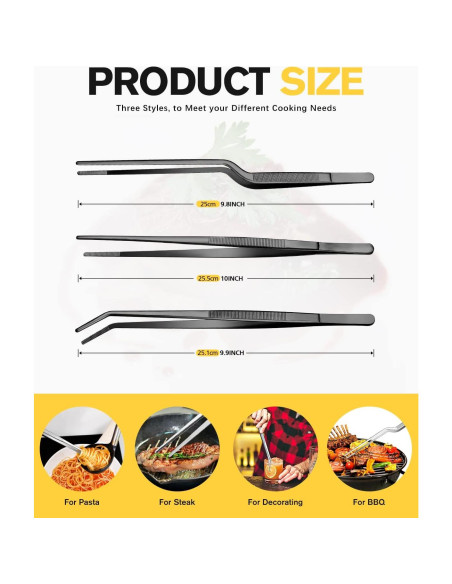 Juego de Pinzas de Cocina BUNDLEPRO 25.4 cm Acero Inoxidable Negro Juego de Pinzas de Cocina BUNDLEPRO 25.4 cm Acero Inoxidable Negro