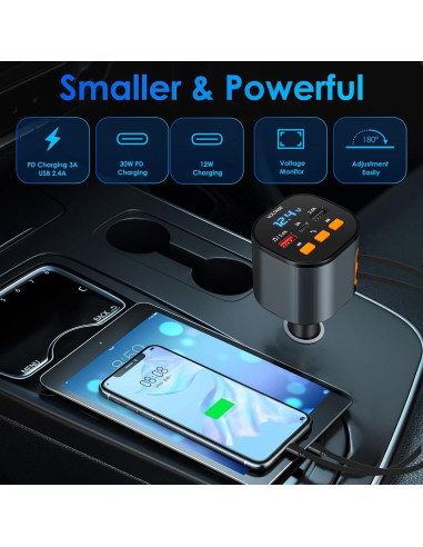 Cargador de Coche Retráctil 5 en 1 MQOUNY 90W USB-C
